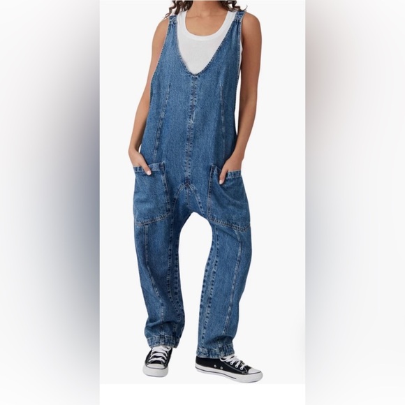 Free People Pants - Free People High Roller Denim Jumpsuit Overall Medium Wash- Medium